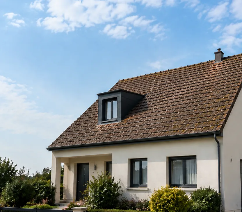Même toiture avant intervention, envahie par la mousse et le lichen